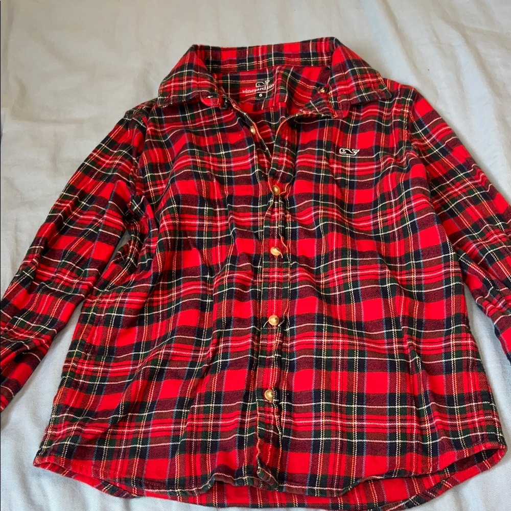 Vineyard Vines Red and green Plaid boys size 6 Button Down Shirt holiday